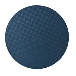 NEW Mackenzie-Childs Indigo Check Faux Leather Placemat 15in Round Navy Blue